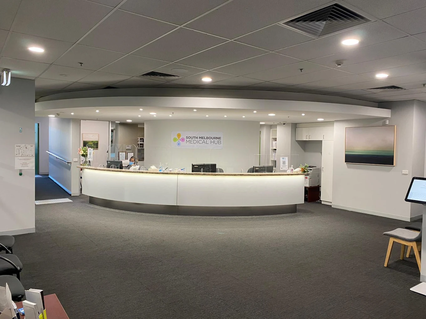Bright, modern reception at South Melbourne Medical Hub